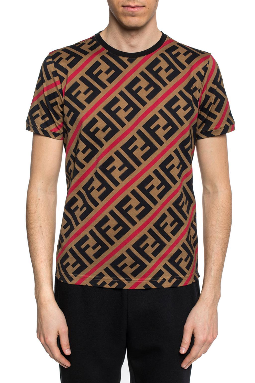 Fendi Cotton Double F Logo T-shirt in Brown for Men - Lyst