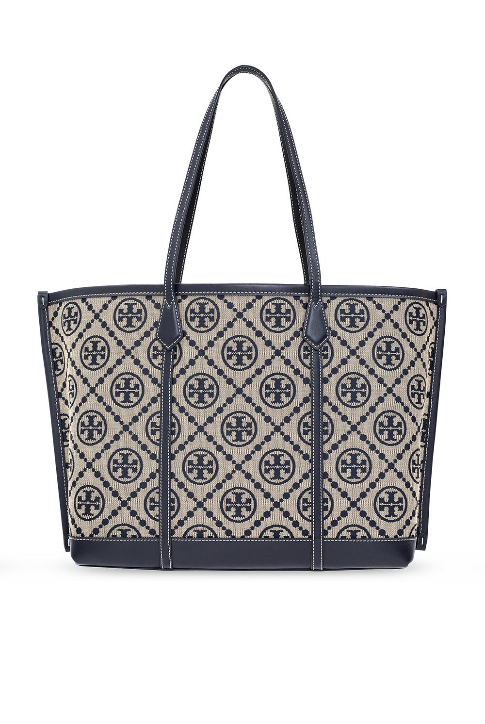Tory Burch Perry T Monogram Triple-compartment Tote in Blue,Beige 
