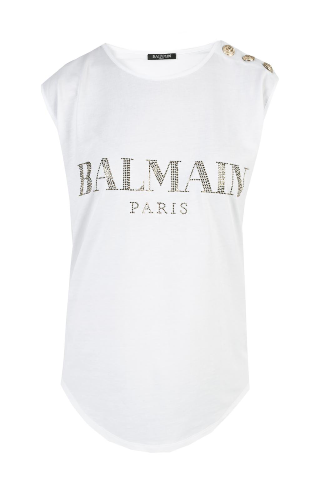 Balmain Logo Sleeveless Cotton Tee in White - Lyst