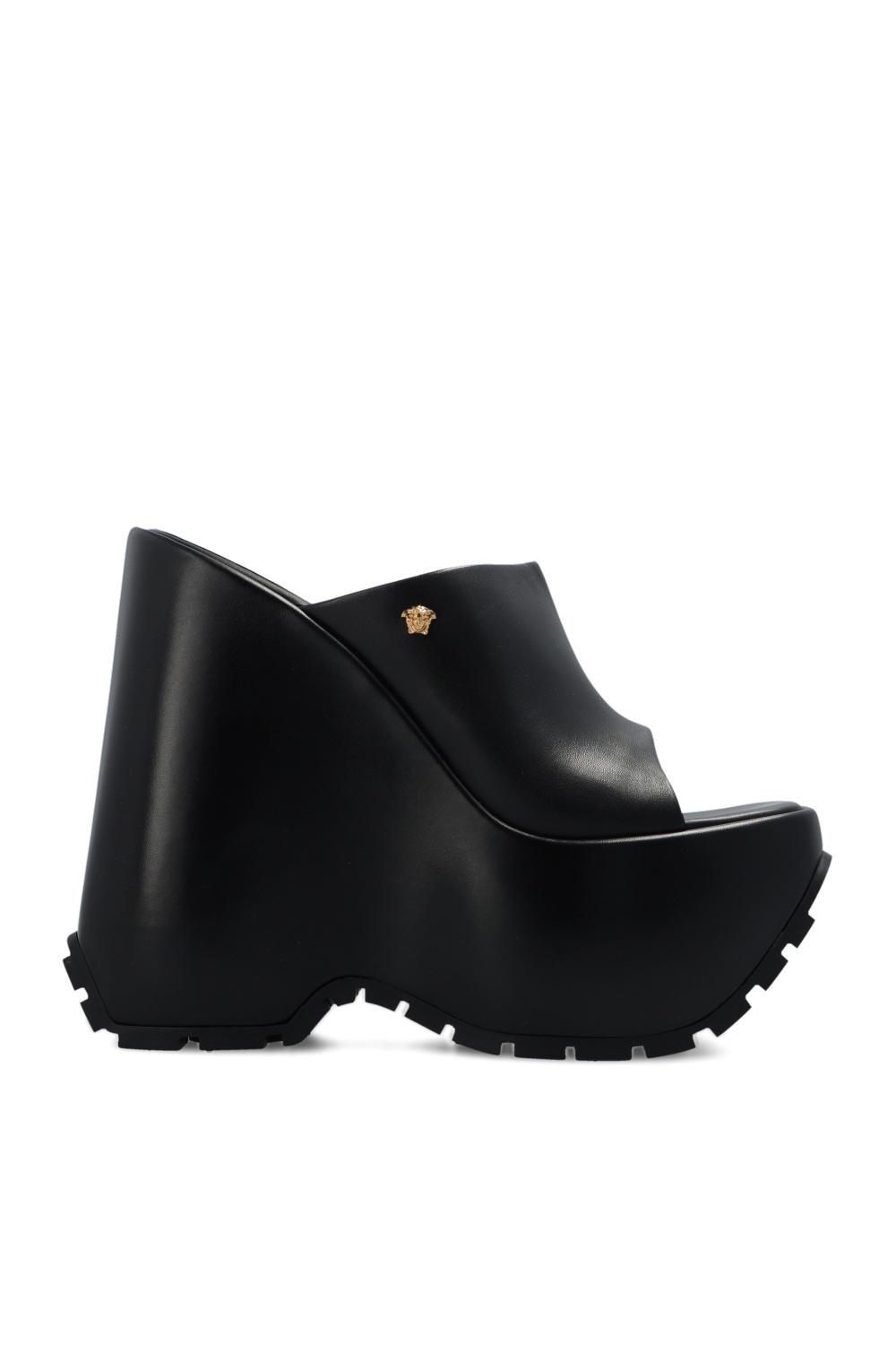 Gianni Versace T 37 Black Leather Mules