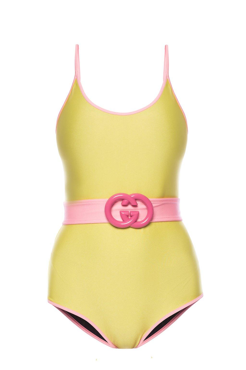 Gucci Synthetic Onepiece Swimsuit With Logo Belt in Yellow Save 28