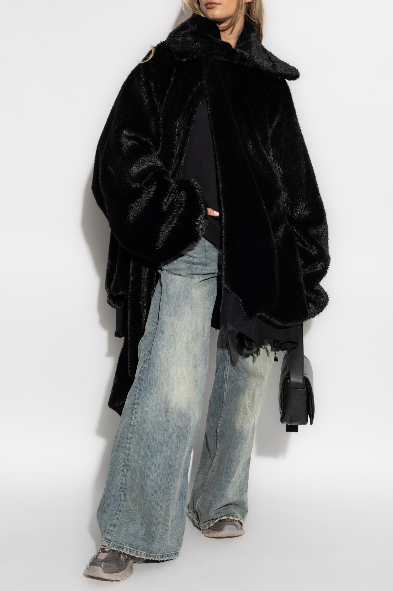 ジャケット・アウター BALENCIAGA fur coat navy F Balenciaga Faux Fur Shrunken Jacket in Black | FWRD