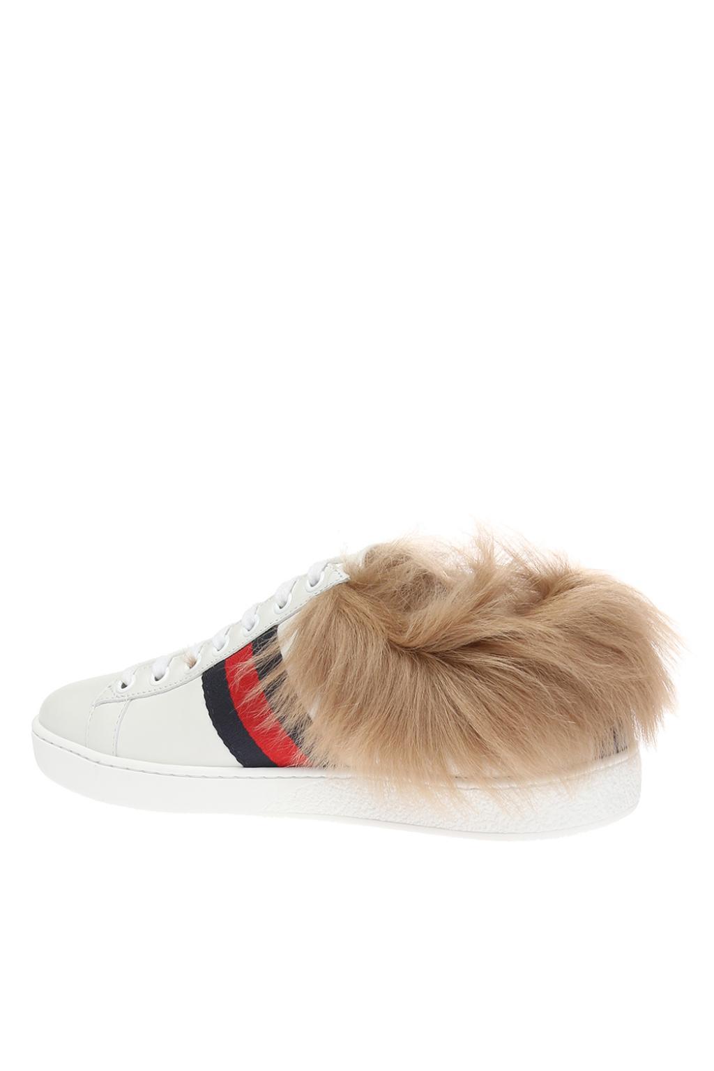 Gucci White New Ace Fur Sneakers | Lyst