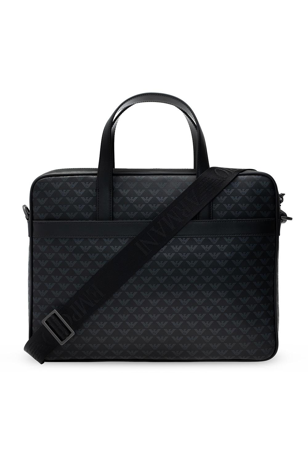 Emporio Armani Leather Laptop Bag With Logo in Black for Men Lyst