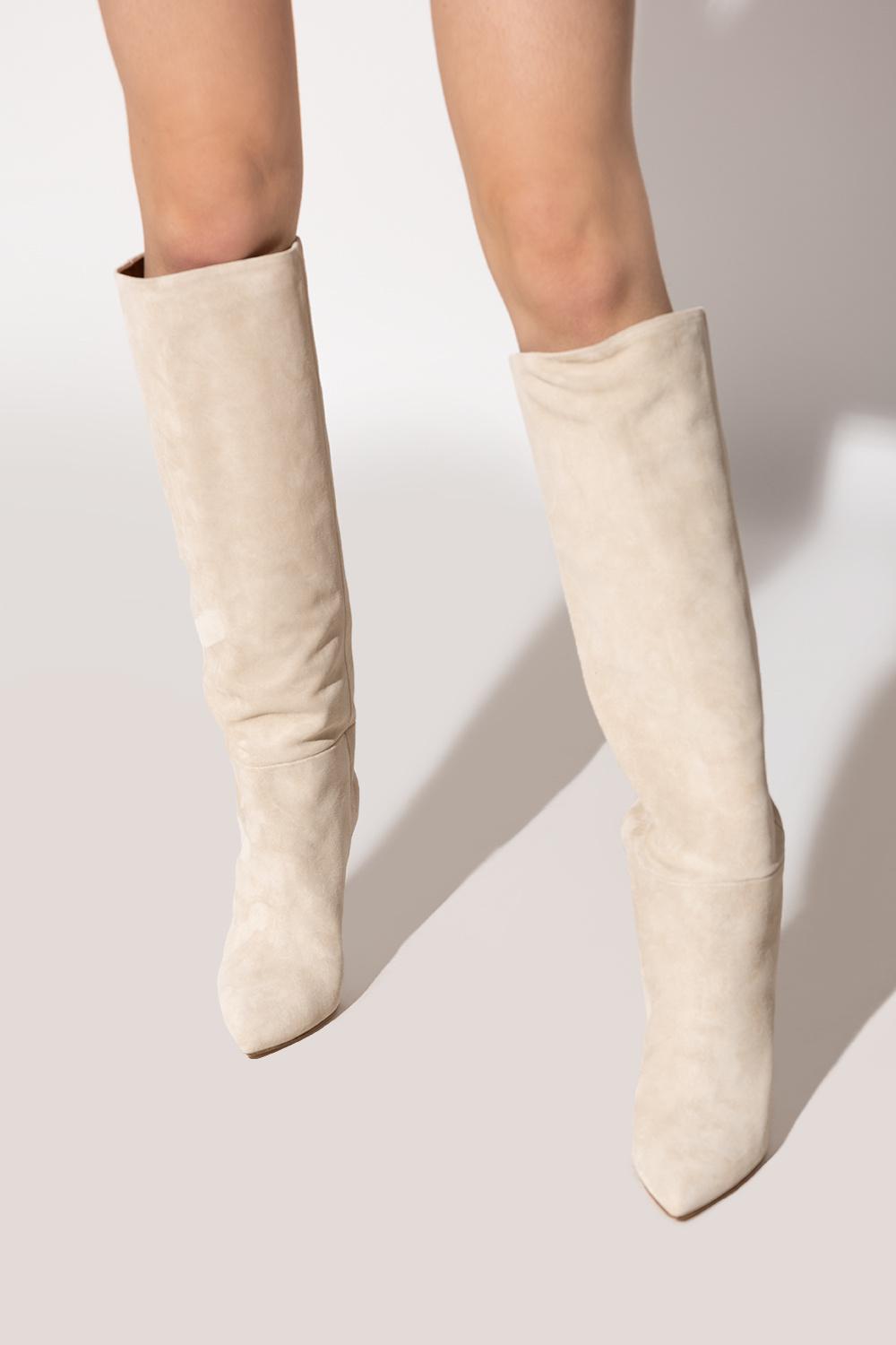 Paris Texas Suede Heeled Boots in Natural | Lyst
