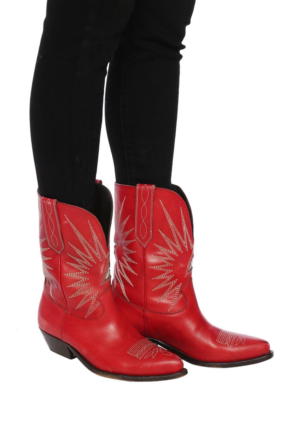 Golden Goose 'wish Star' Leather Ankle Boots in Red | Lyst