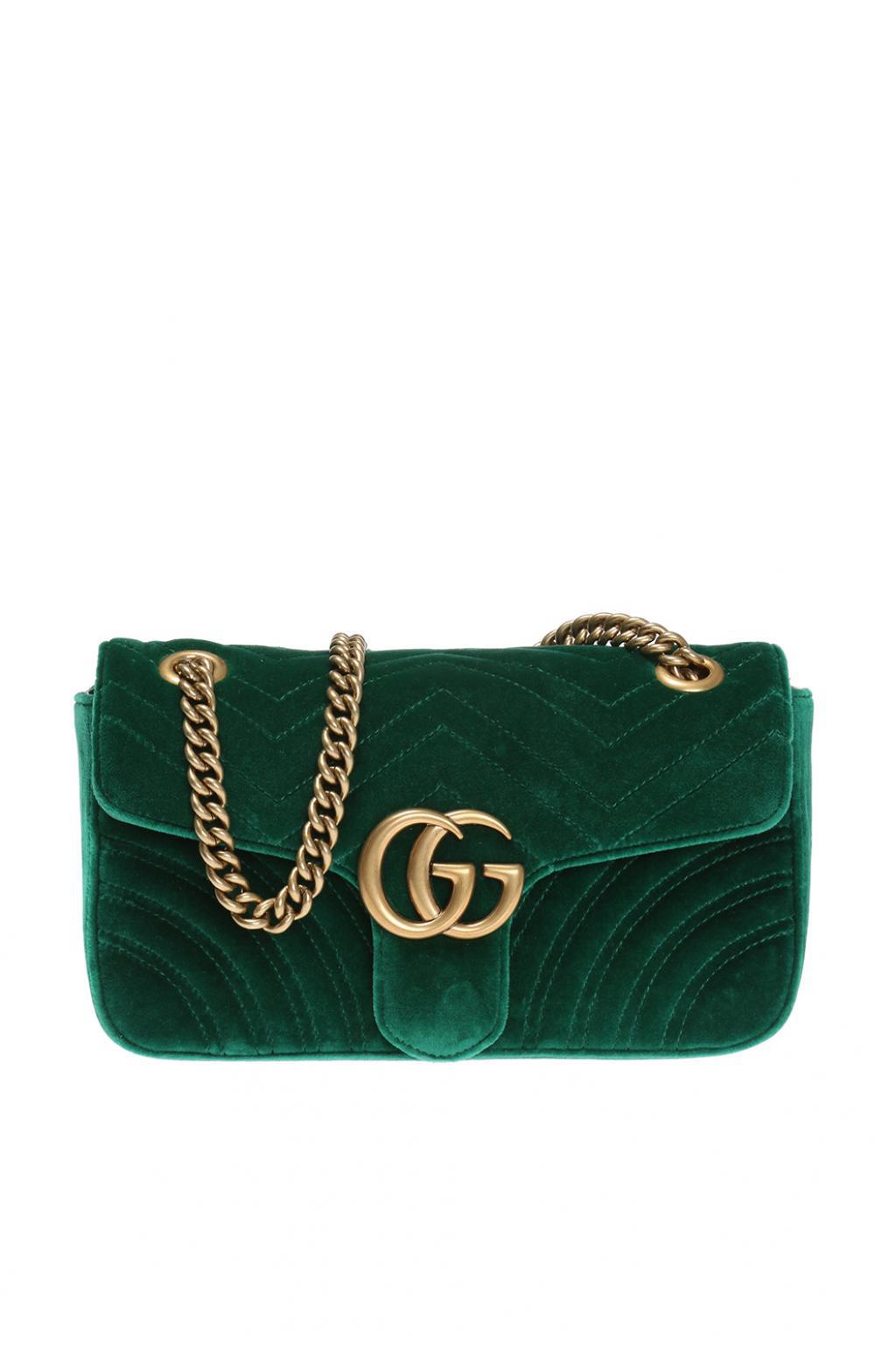 Gucci Green Marmont Velvet Shoulder Bag - Lyst
