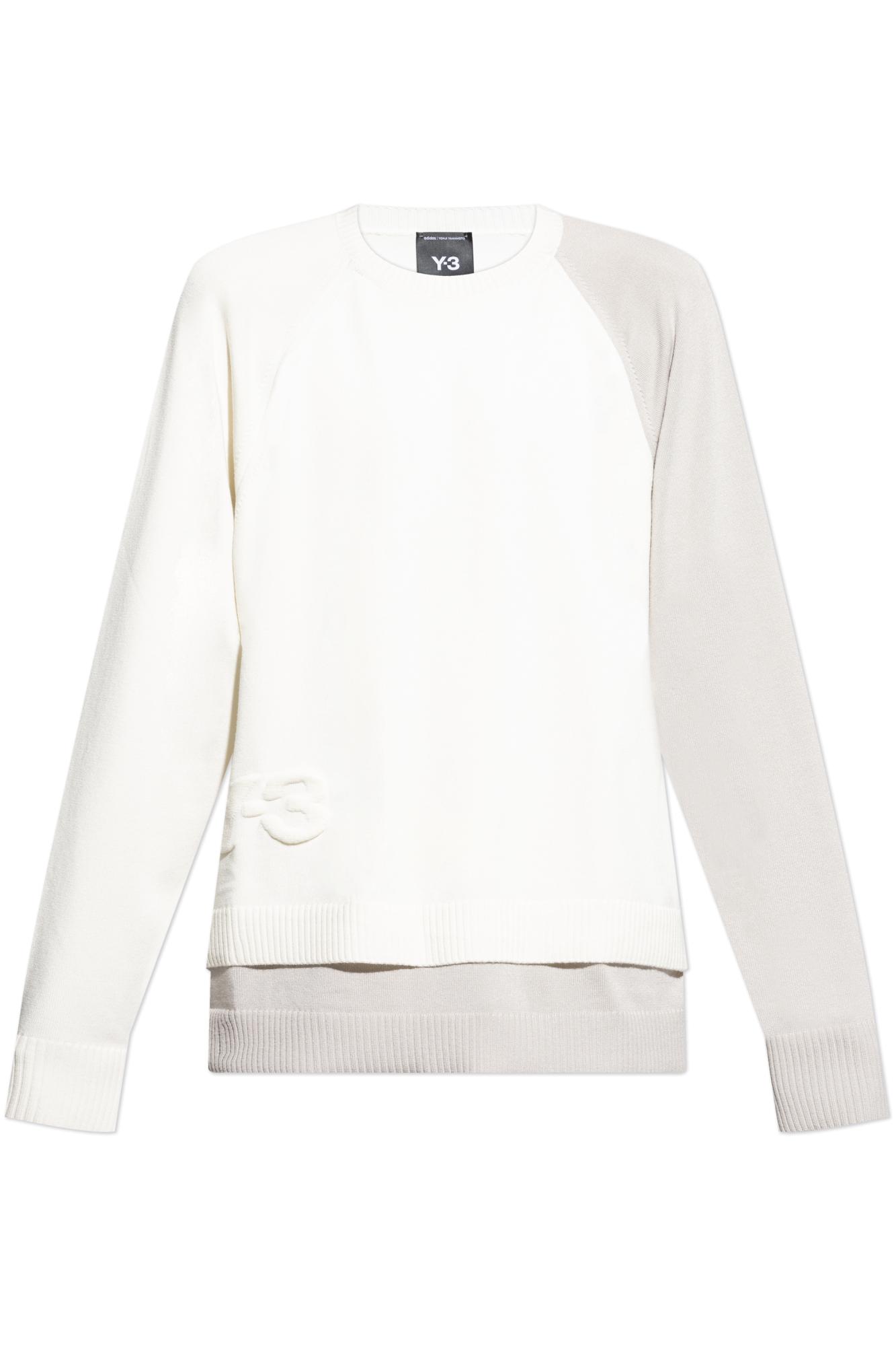 【Y-3】Men's Square Logo White Sweatshirt Adidas x Yohji Yamamoto Y3 Big Logo White Sweatshirt Men's