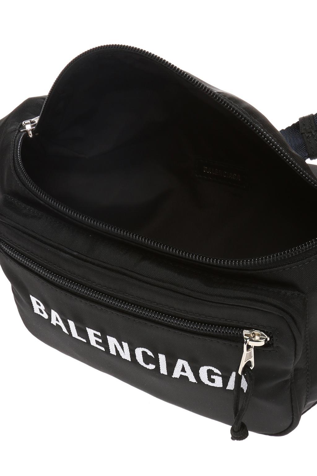 【関税&送料込み】Balenciaga Leather Waist Bag Logo Balenciaga 'wheel' Waist Bag With Embroidered Logo in Black