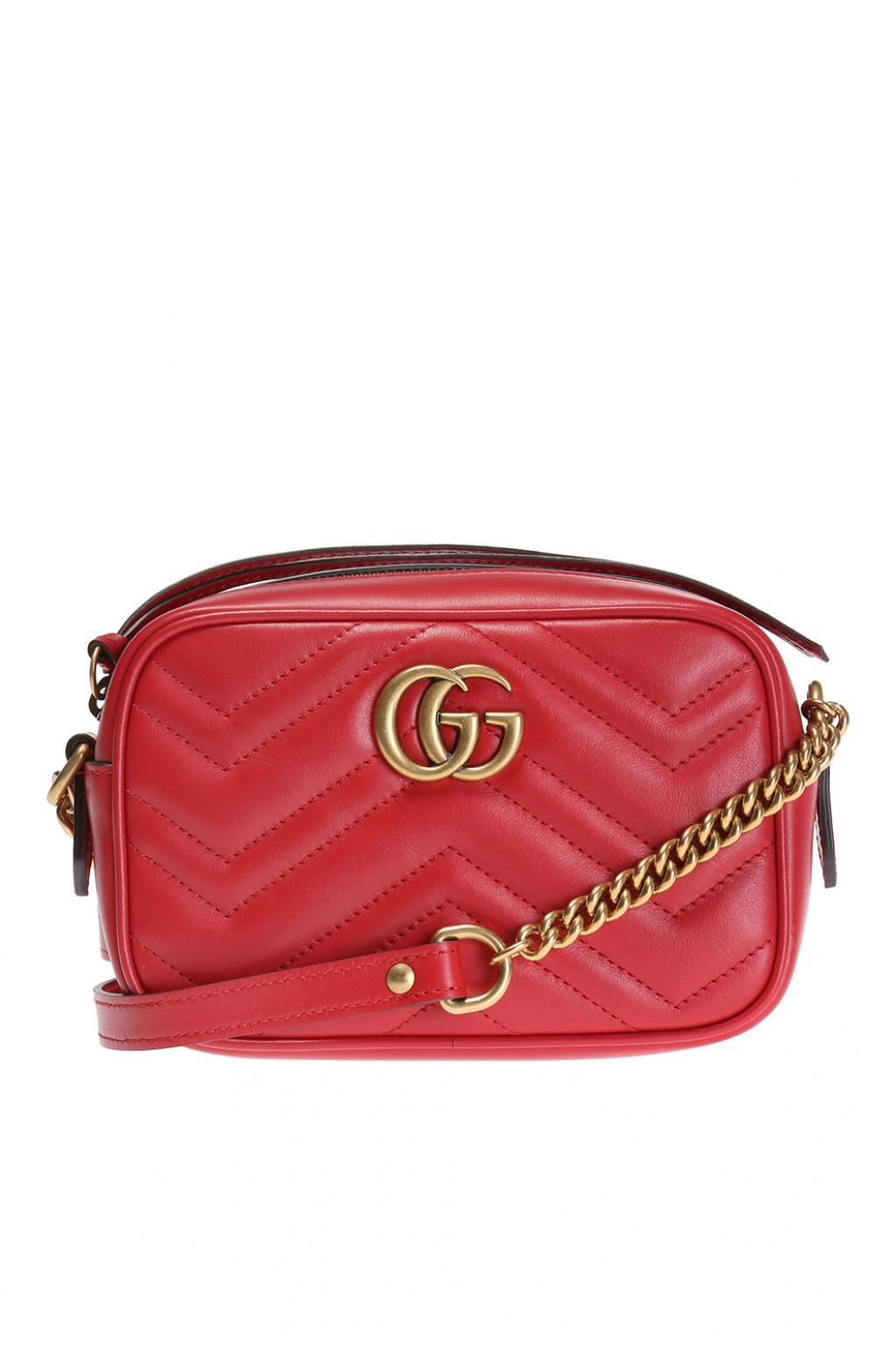 Gucci Leather Mini Bag Marmont Matelassé in Red - Lyst
