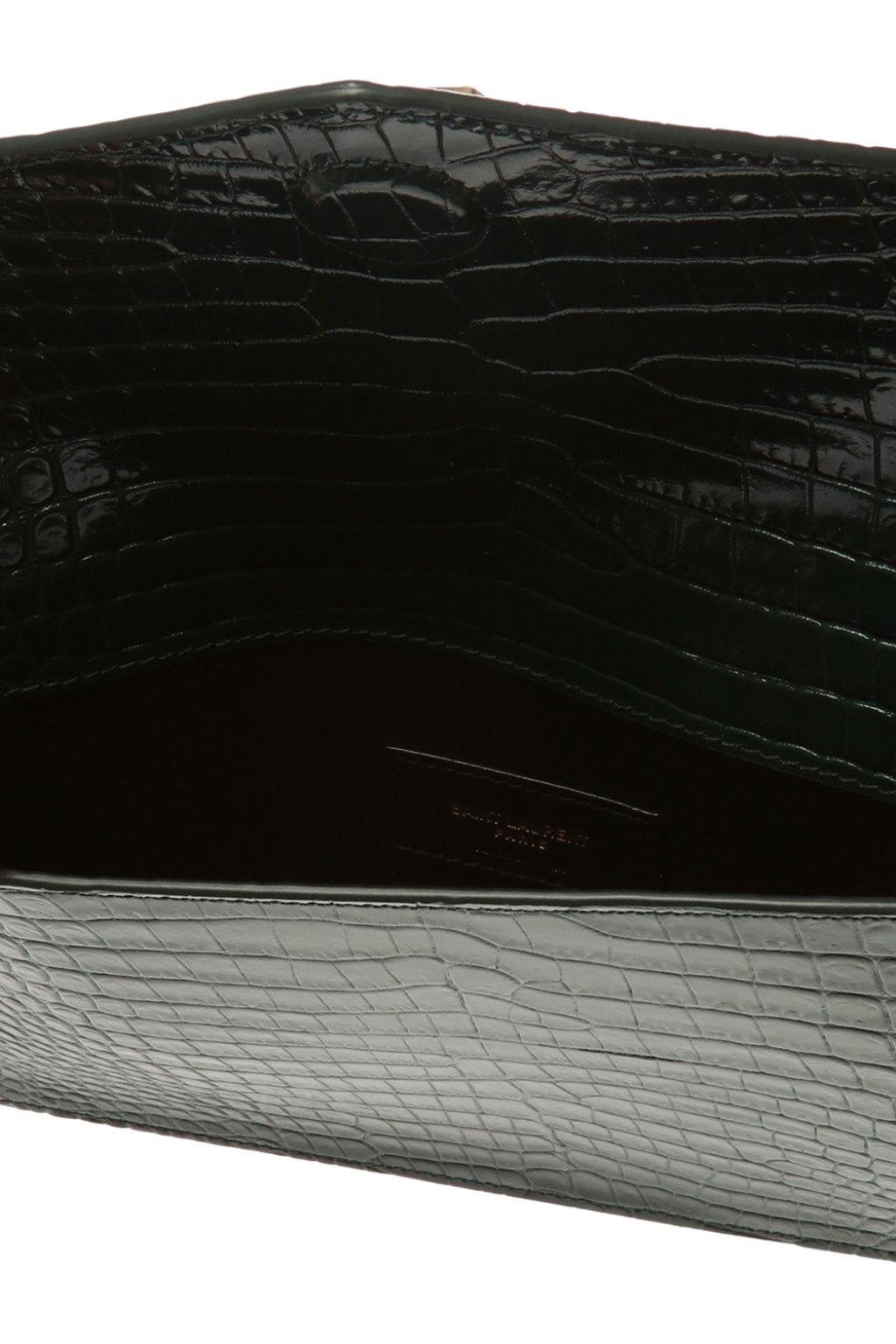 SAINT LAURENT Uptown croc-effect patent-leather pouch - lushenticbags