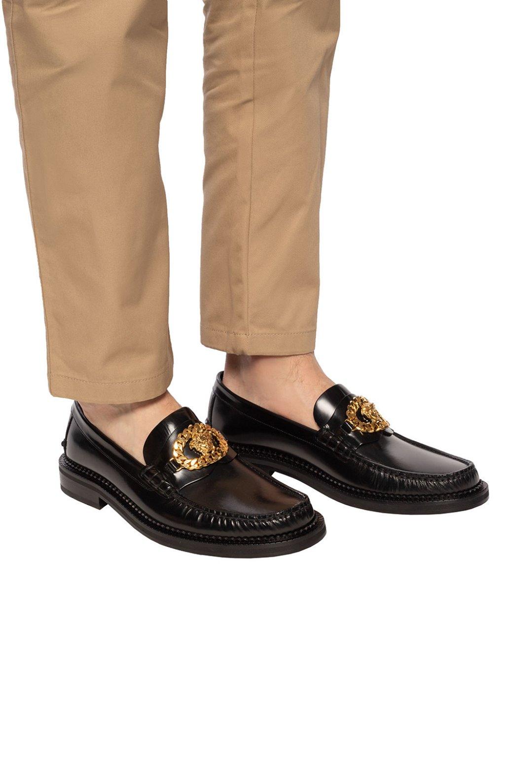 Versace Medusa Chain Leather Loafer in Black for - Lyst