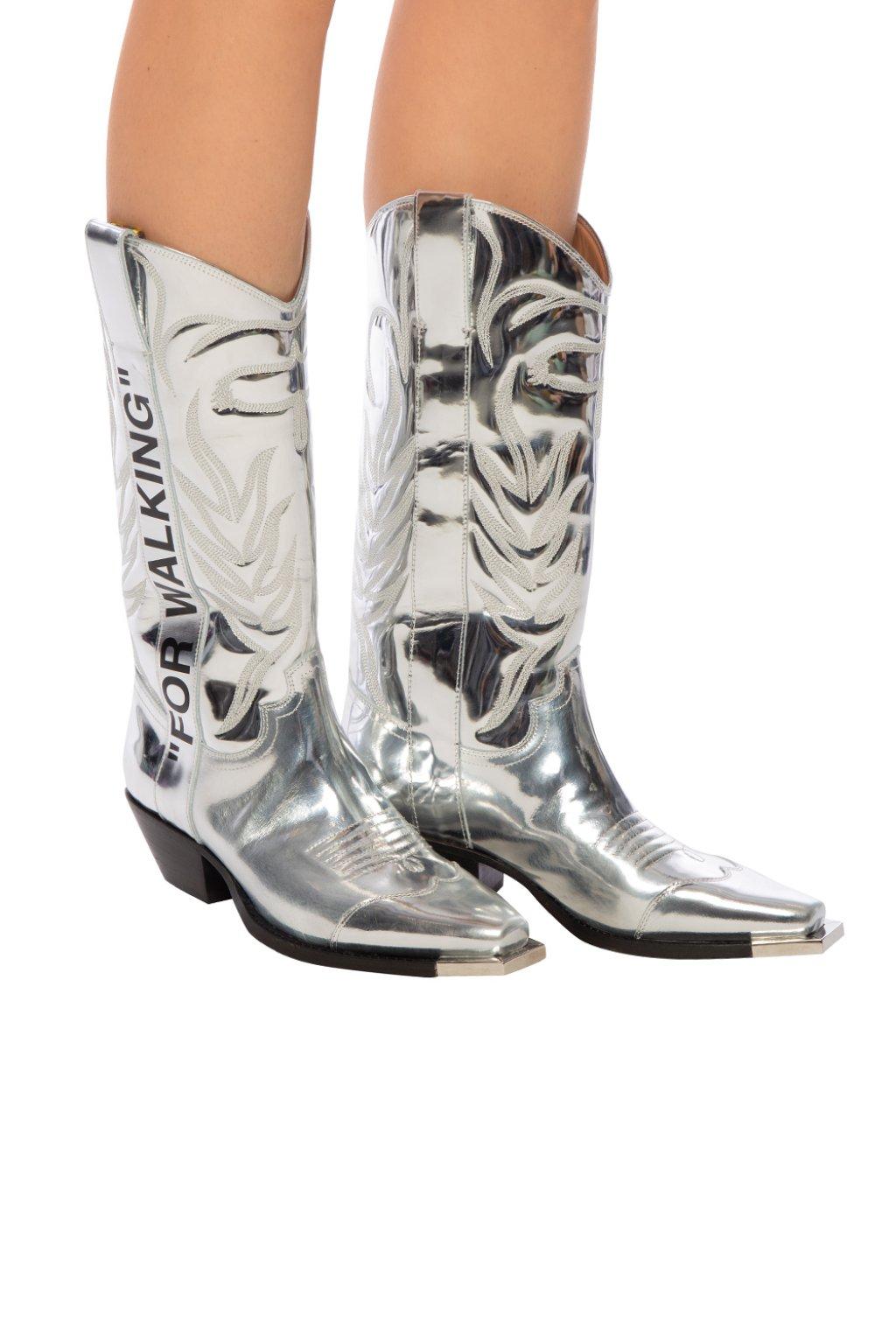 Off-White c/o Virgil Abloh Leather Heeled Knee-high Boots in Silver ...