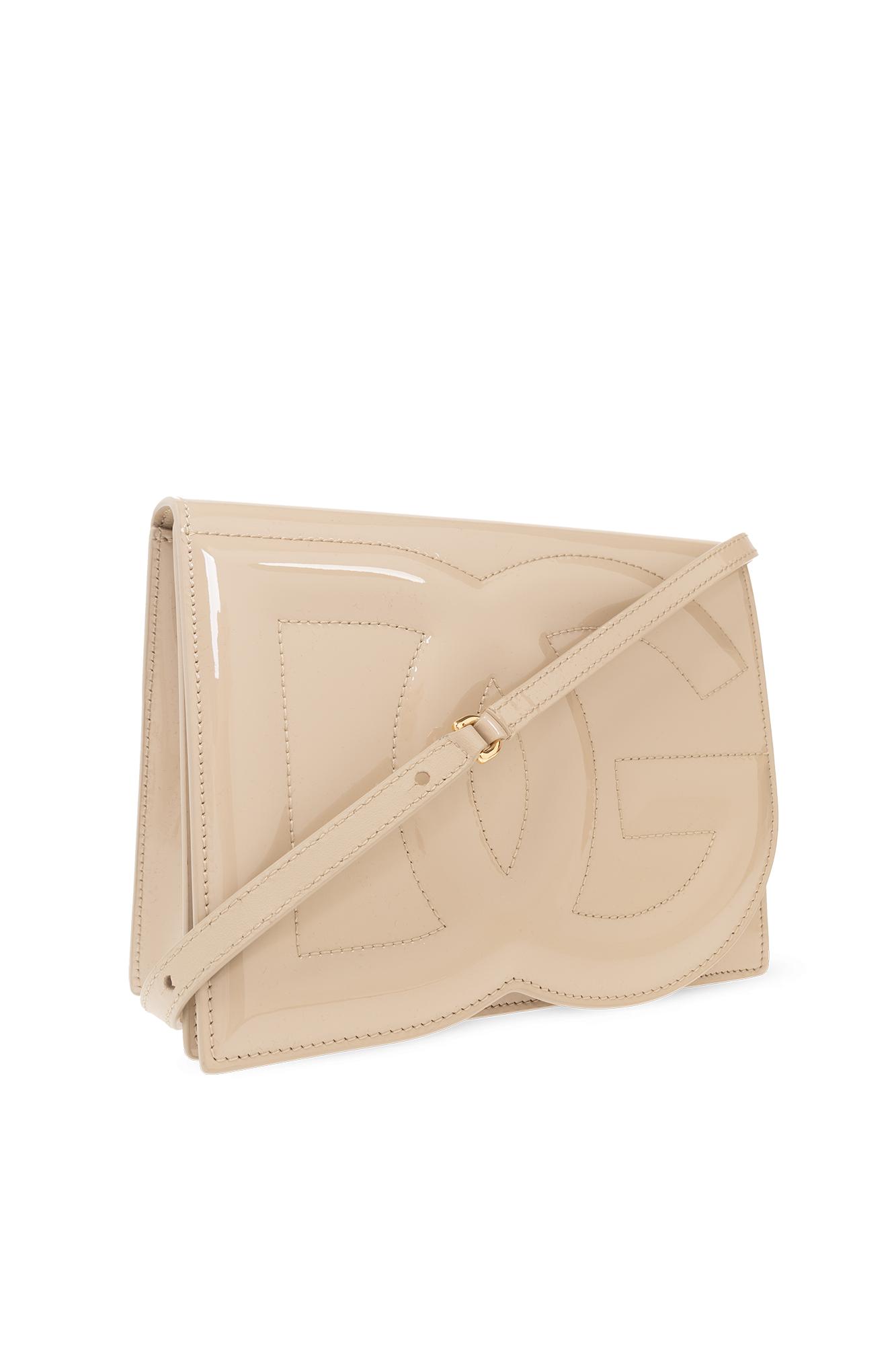 Dolce & Gabbana Leather Shoulder Bag With Logo in Natural