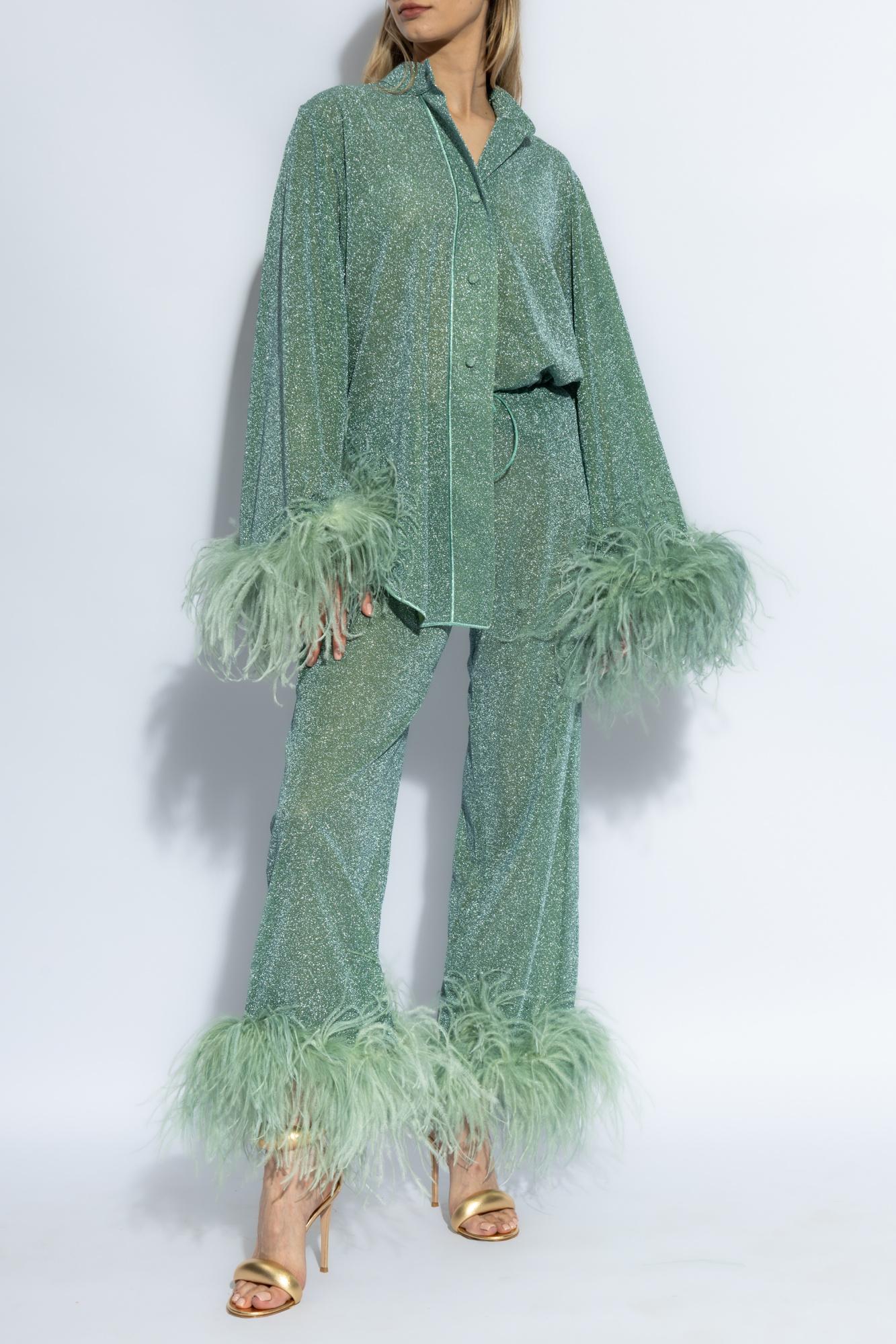 Osree Ostrich Feather Shirt, in Green | Lyst