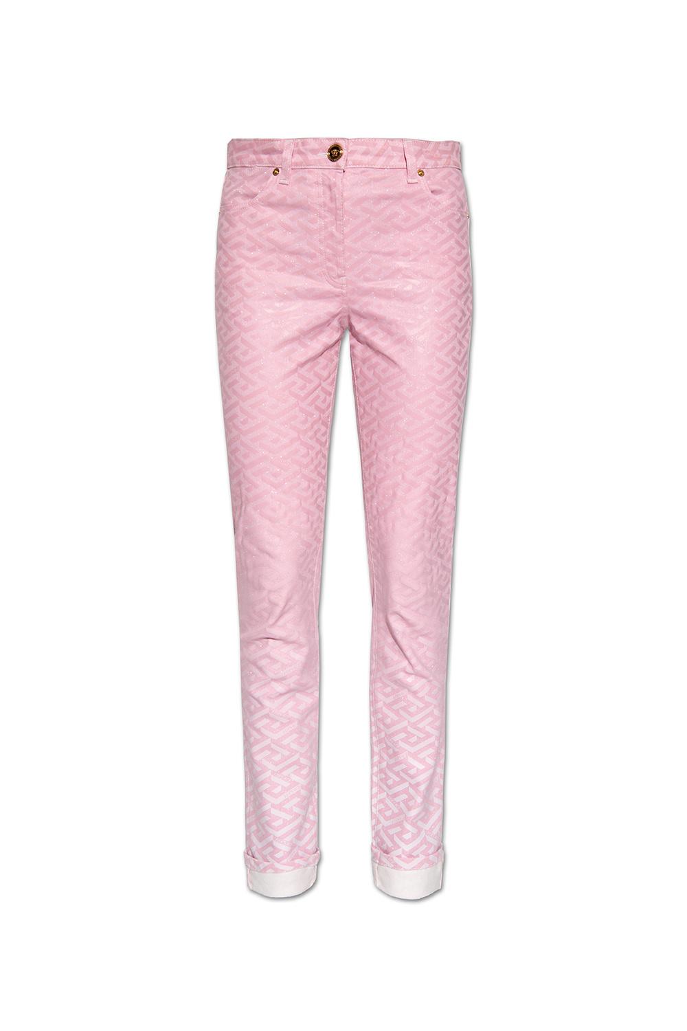 Versace Denim Jeans With 'la Greca' Theme in Pink | Lyst