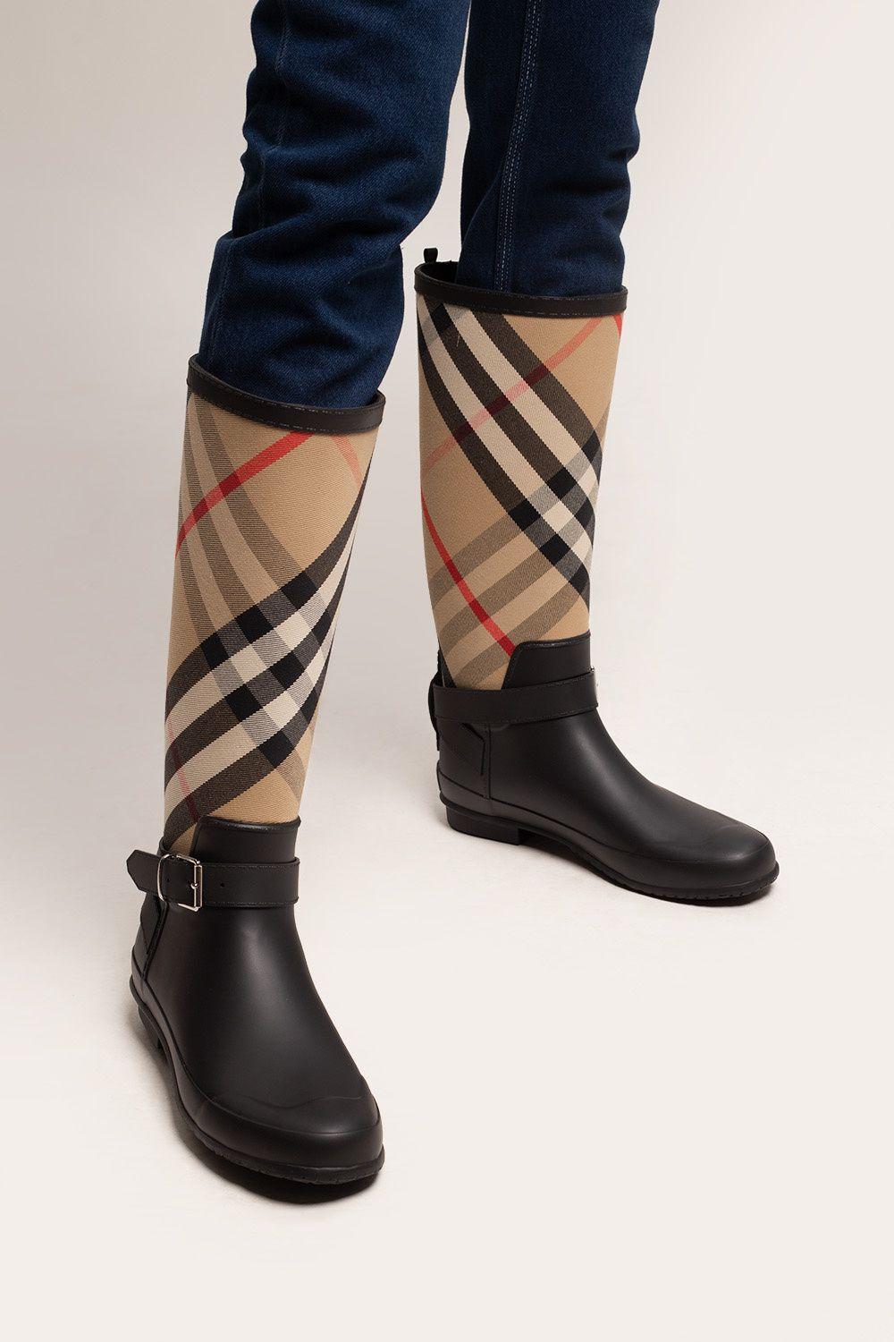 Karu Rytmisk offset Burberry 'house Check' Rain Boots in Natural | Lyst
