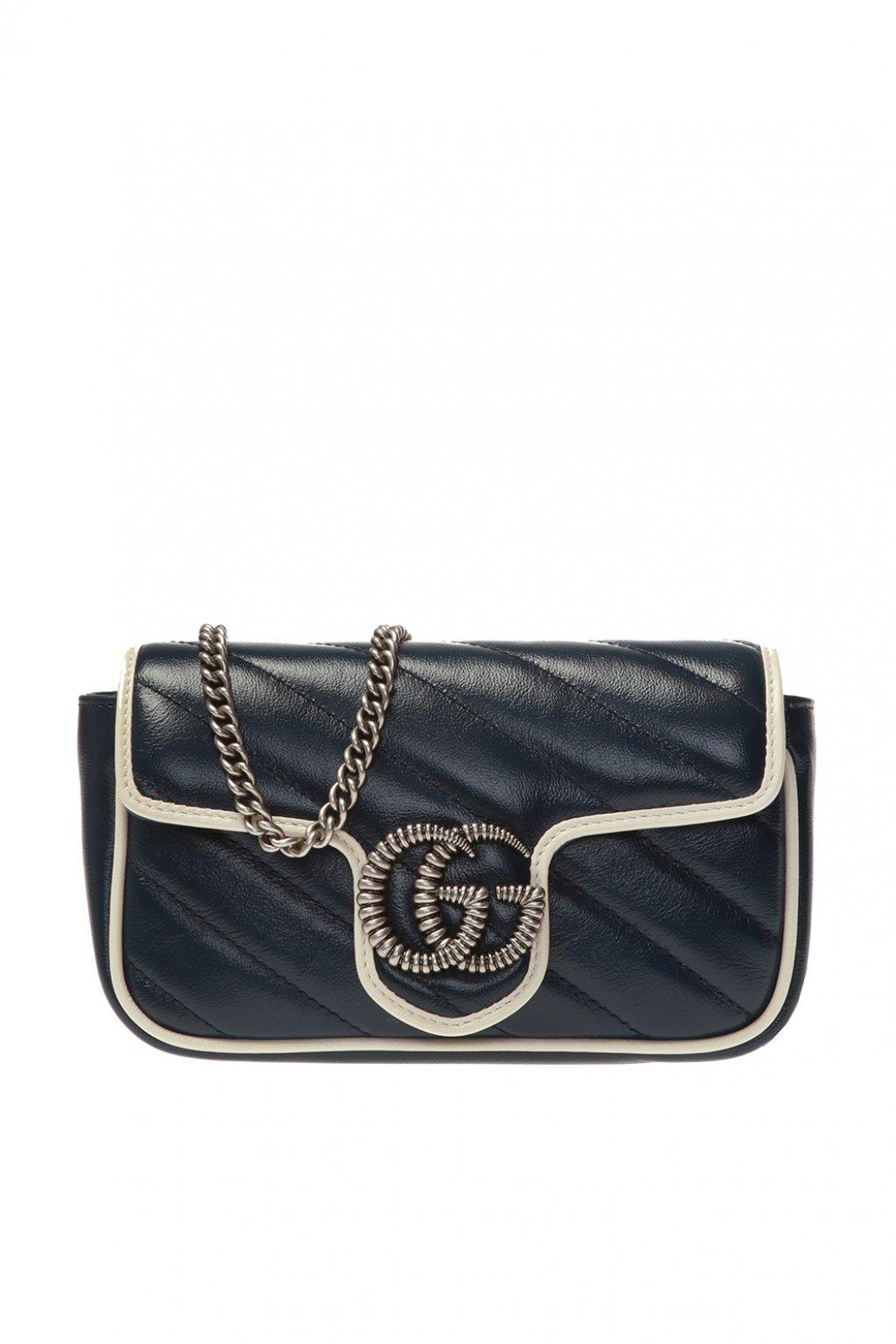 Gucci GG Marmont Super Mini Crossbody Bag Leather Blue Agata/white 