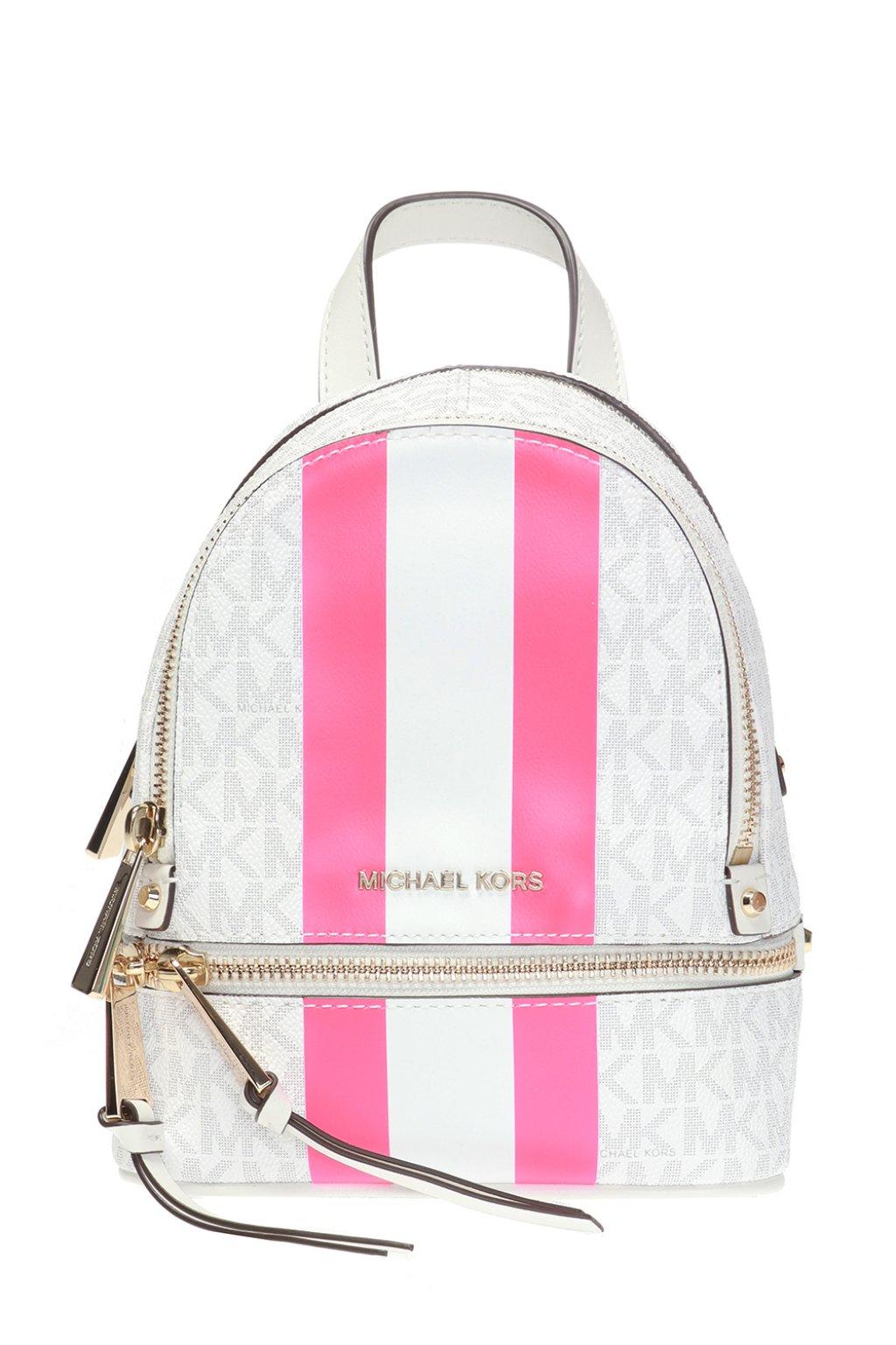 pink and white michael kors backpack