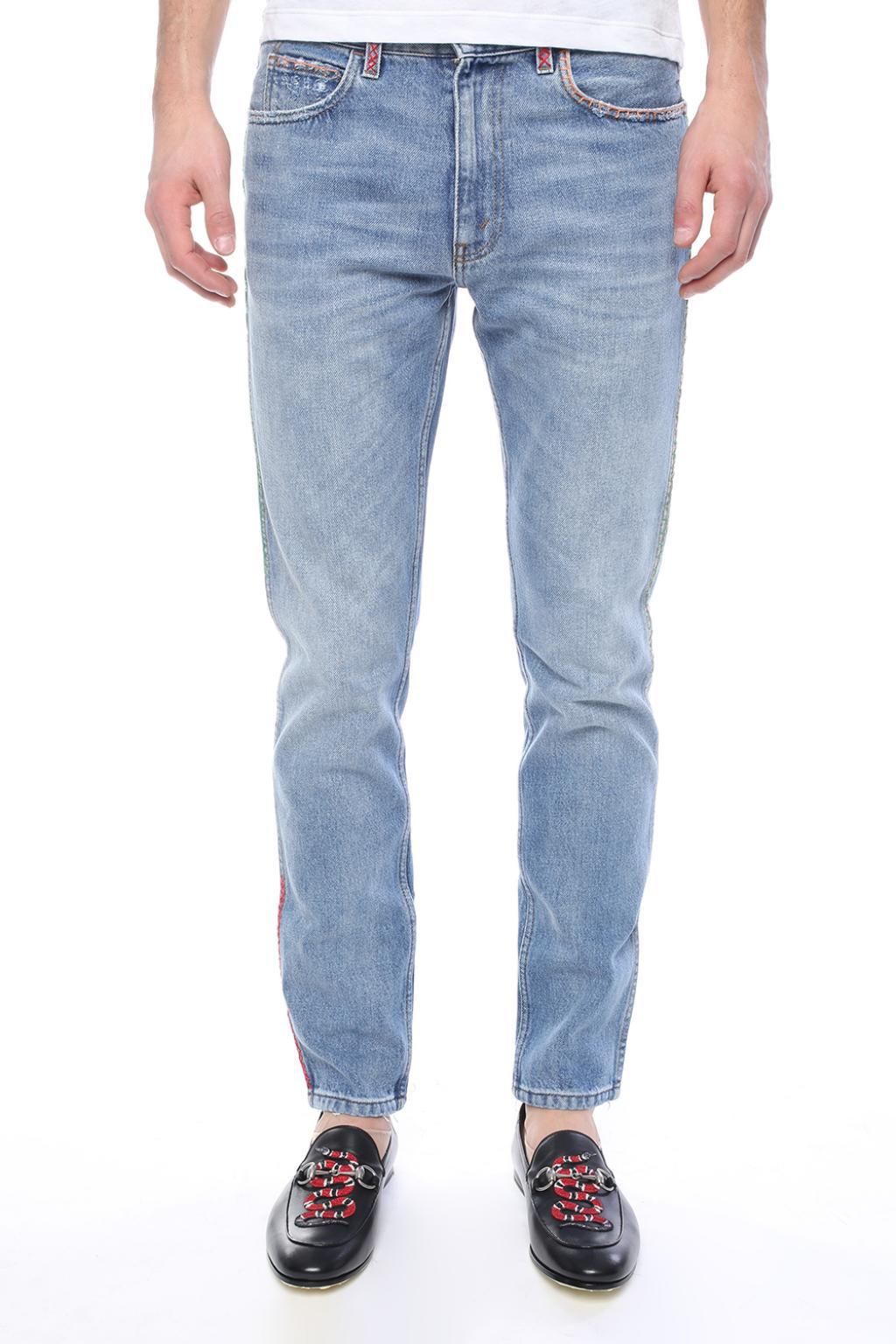 Gucci Denim Embroidered Jeans in Blue for Men - Lyst
