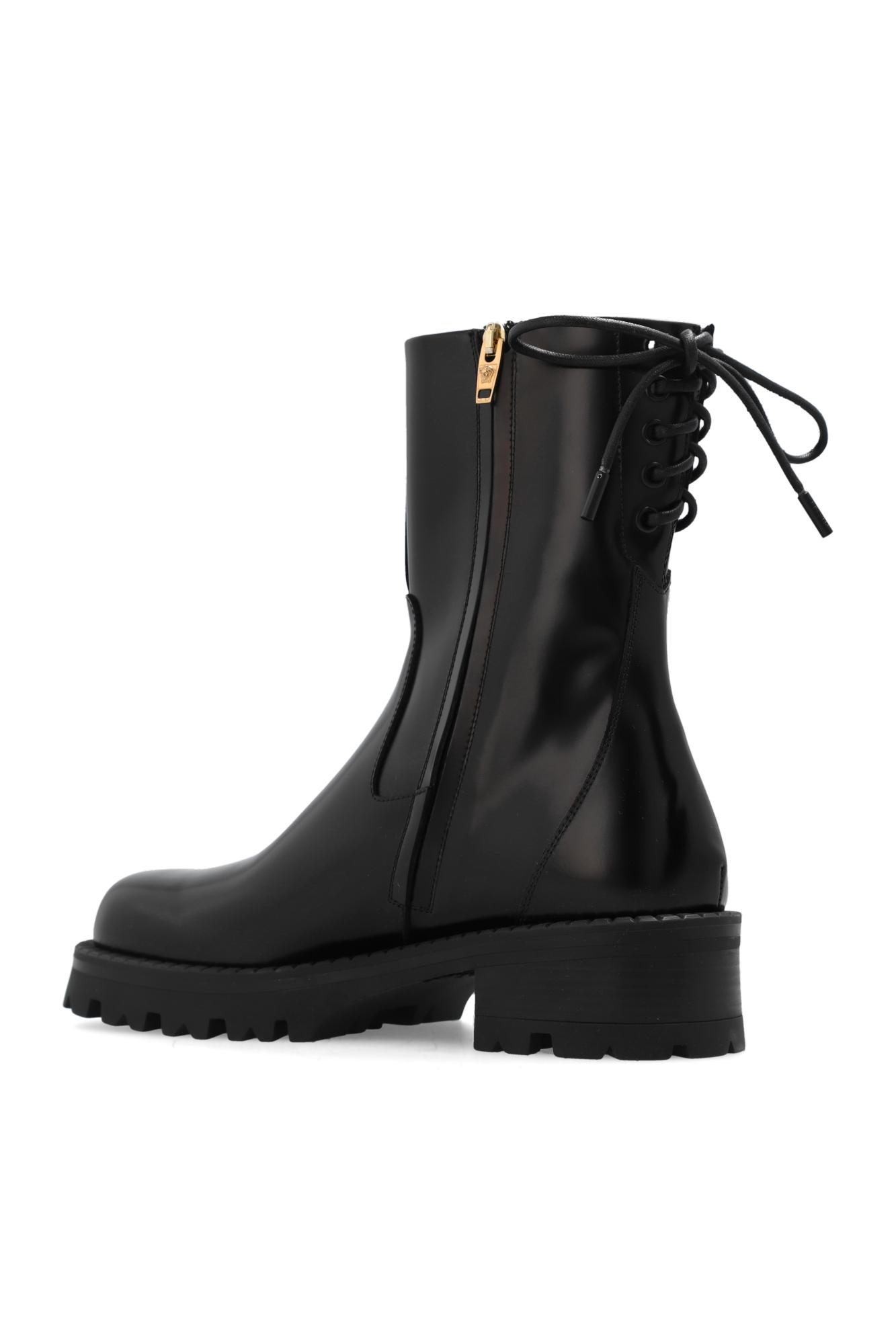 Versace Leather Ankle Boots, in Black | Lyst