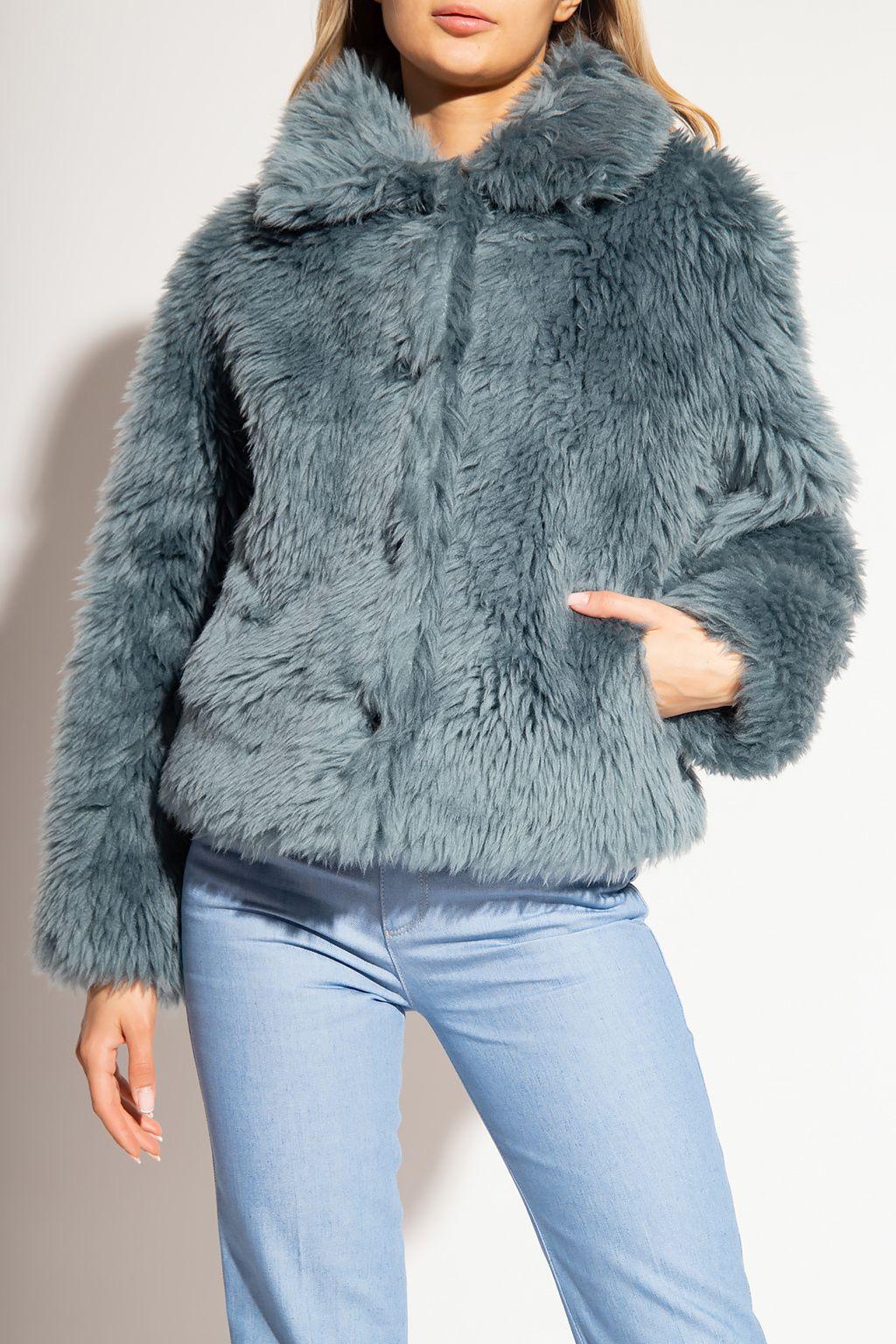 Yves Salomon Short Faux Fur Coat in Blue | Lyst