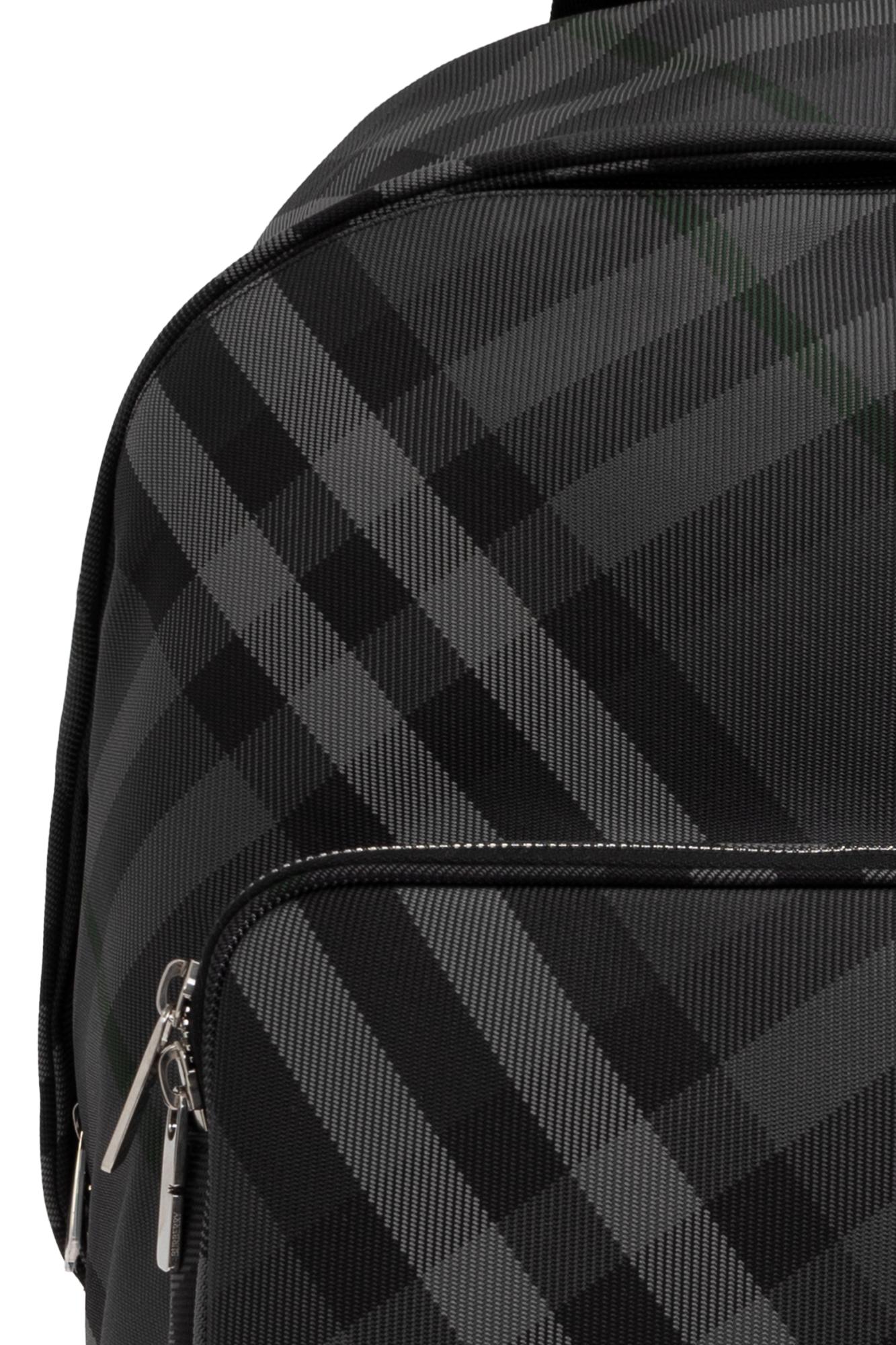 Burberry leather trim london check backpack hot sale