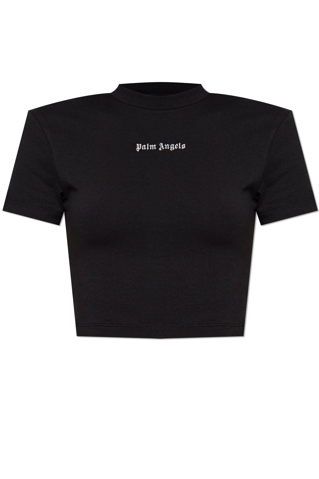 Tシャツ・カットソー PALM ANGELS Women Tops PWAA044F24JER0011036 Black Palm Angels palm-embroidery Cropped T-shirt | Black | FARFETCH