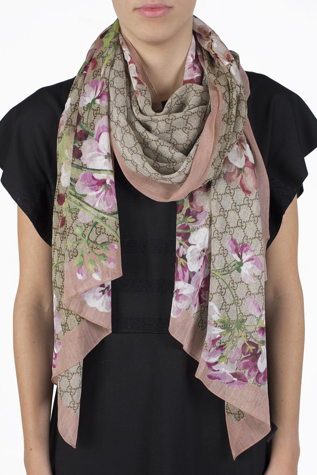GG Flora print silk scarf in pink