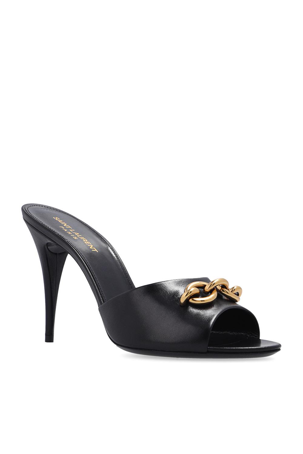 Saint Laurent Leather 'le Maillon' Heeled Mules in Black | Lyst