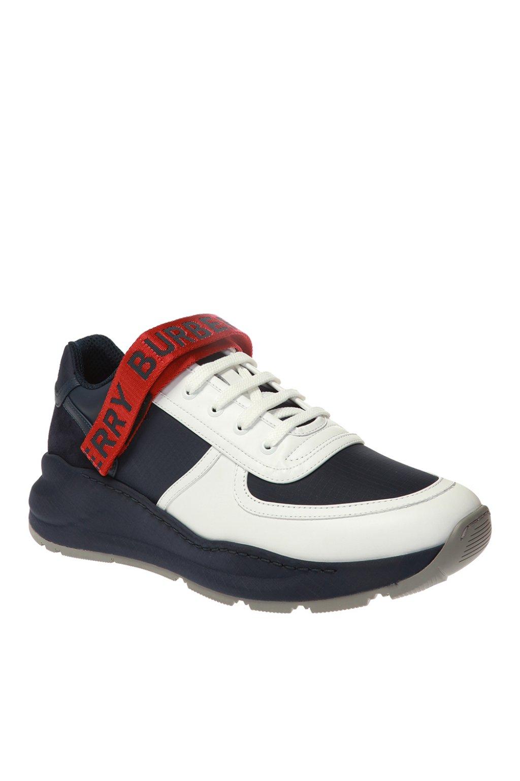 Burberry Logo Detail Leather And Suede Sneakers in Navy (Blue) for Men ...