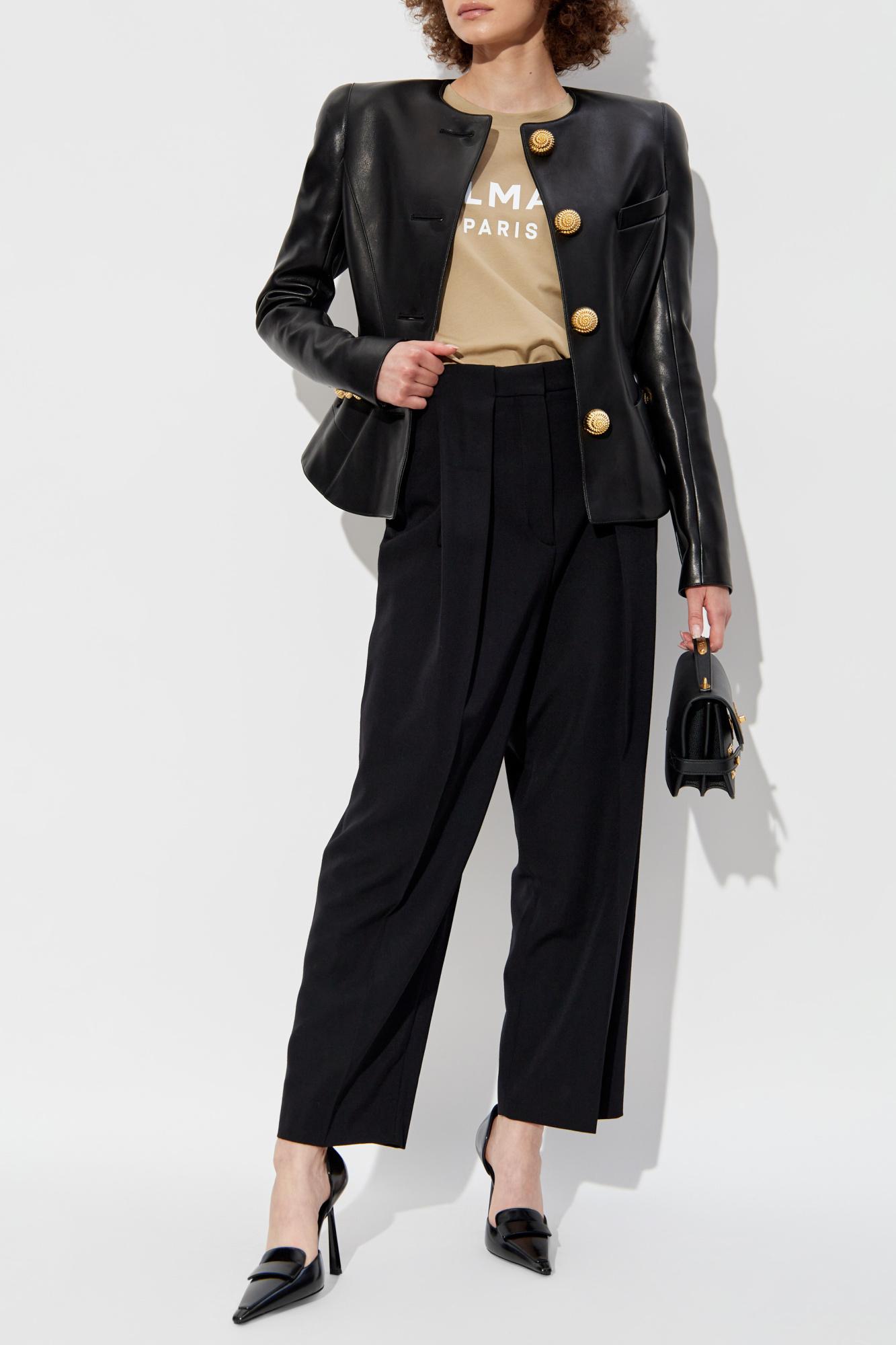 Fashion Balmain Black Leather Blazer Balmain Fitted Lamb Leather