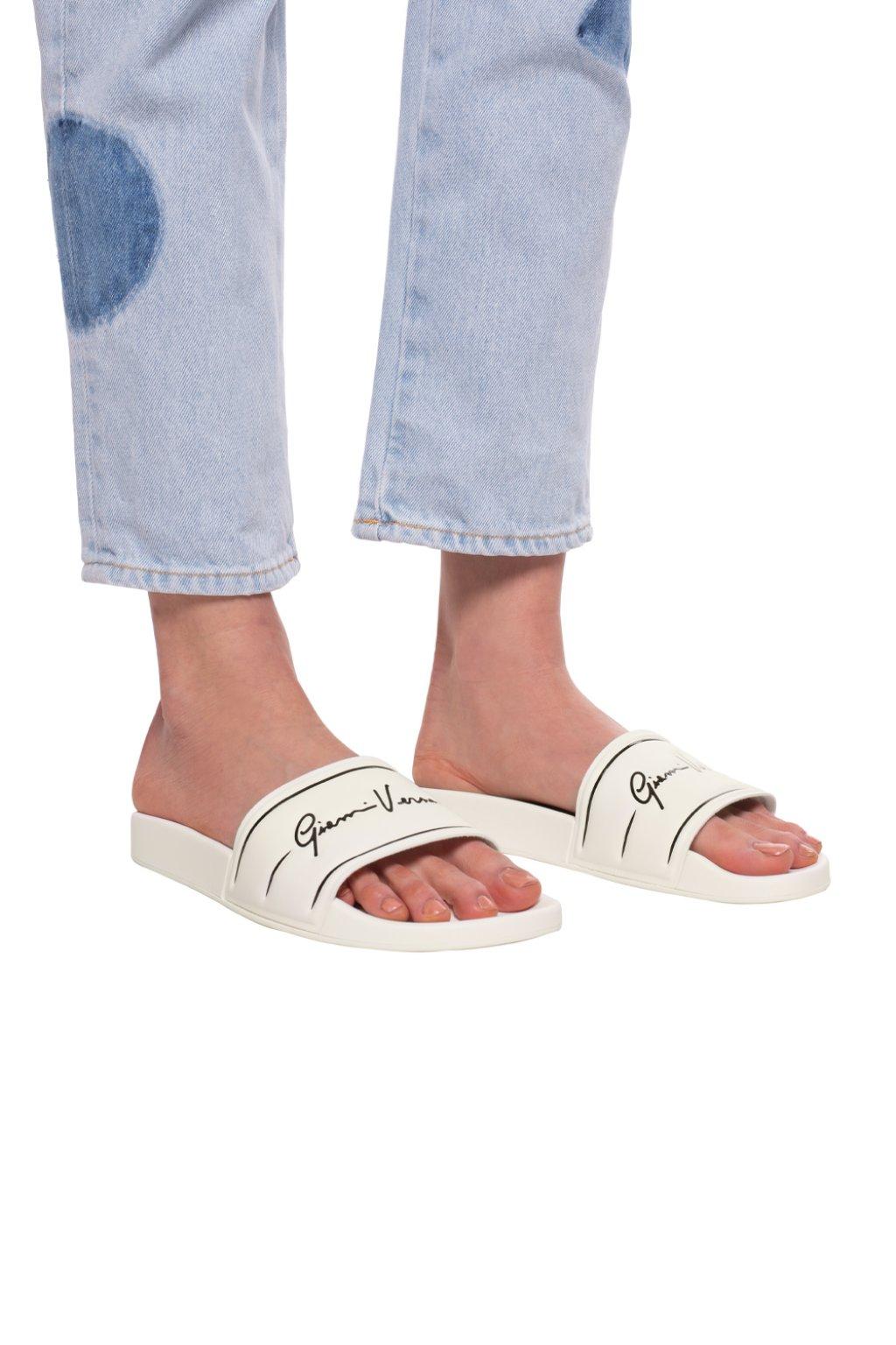 Versace Rubber Logo Slides White - Lyst