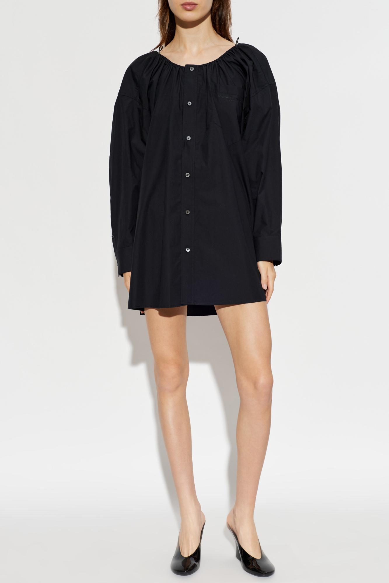 alexander wang wrap front off the shoulder shirt dress Alexander Wang Wrap Front Off The Shoulder Shirt Dress In Blue - Oxford Stripe