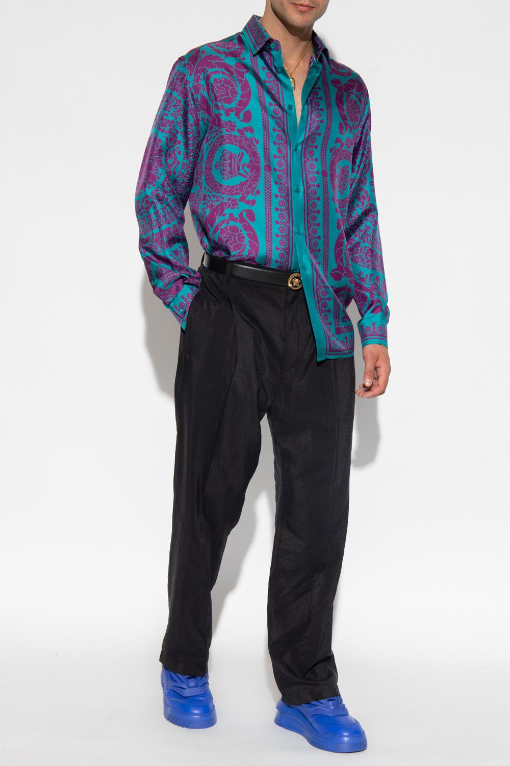 Versace Baroque-print Regular-fit Silk Shirt in Blue for Men