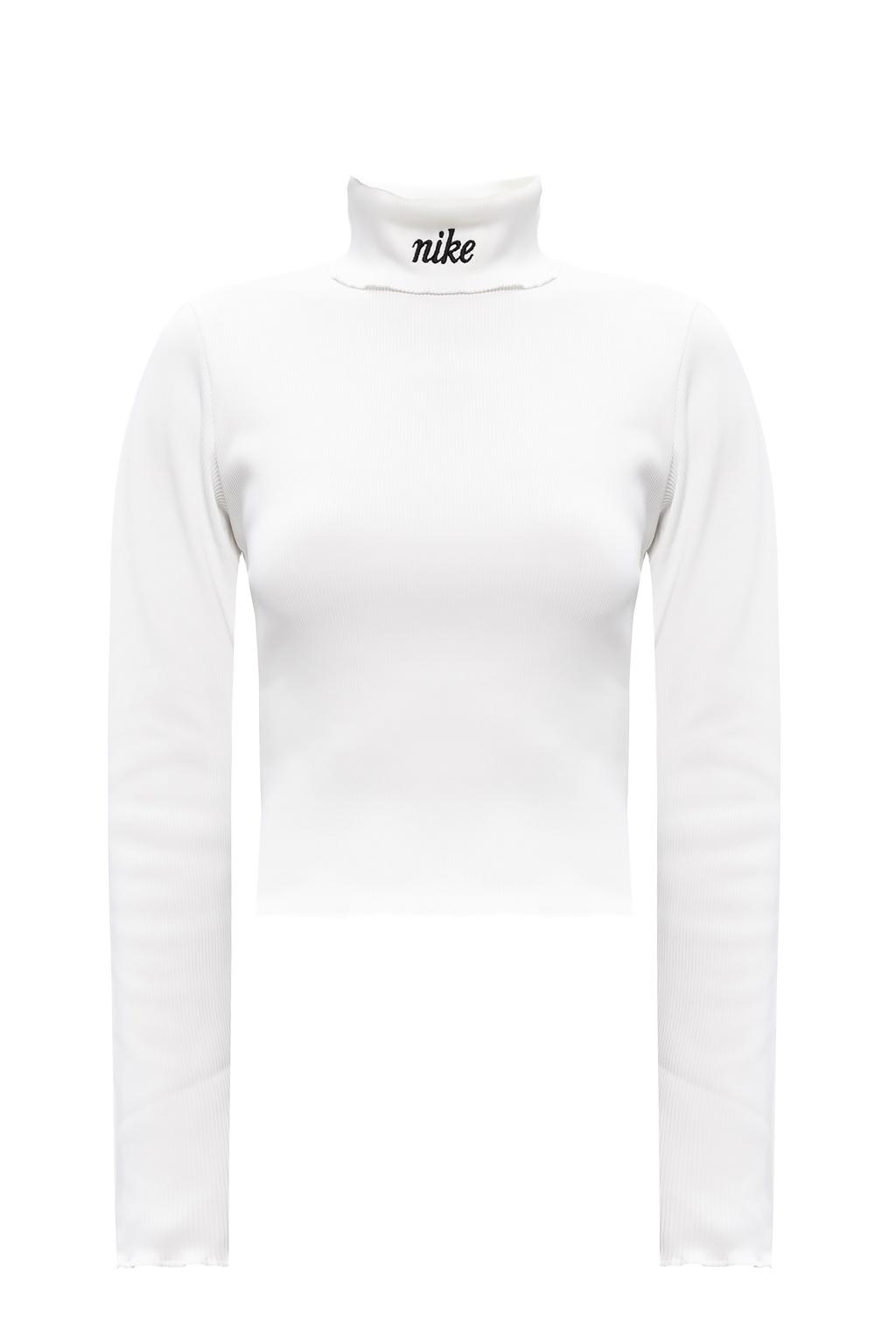 Nike Ribbed Turtleneck Top With Logo in White | Lyst