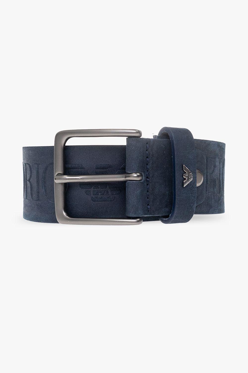 Reversible belt in navy blue suede and white tumbled leather