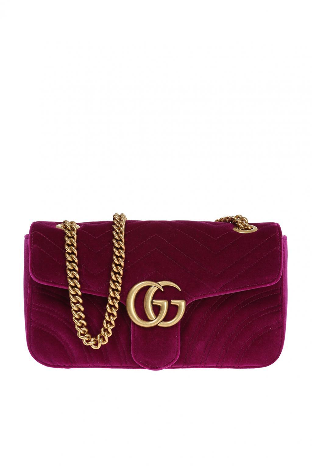 Gucci &#39;GG Marmont&#39; Velvet Shoulder Bag in Purple - Lyst