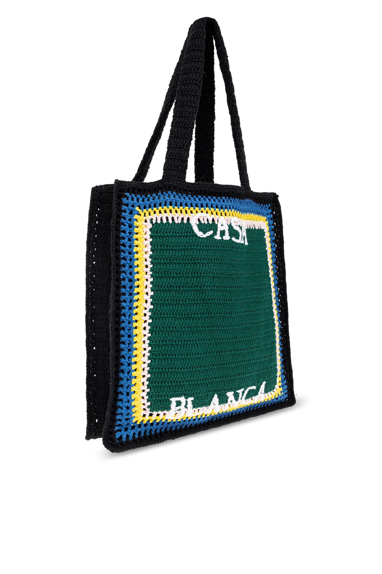トートバッグ Embroidered Knit Shopper Bag - Casablanca - Knit - Black Casablanca Embroidered Knit Shopper Bag In Black | ModeSens