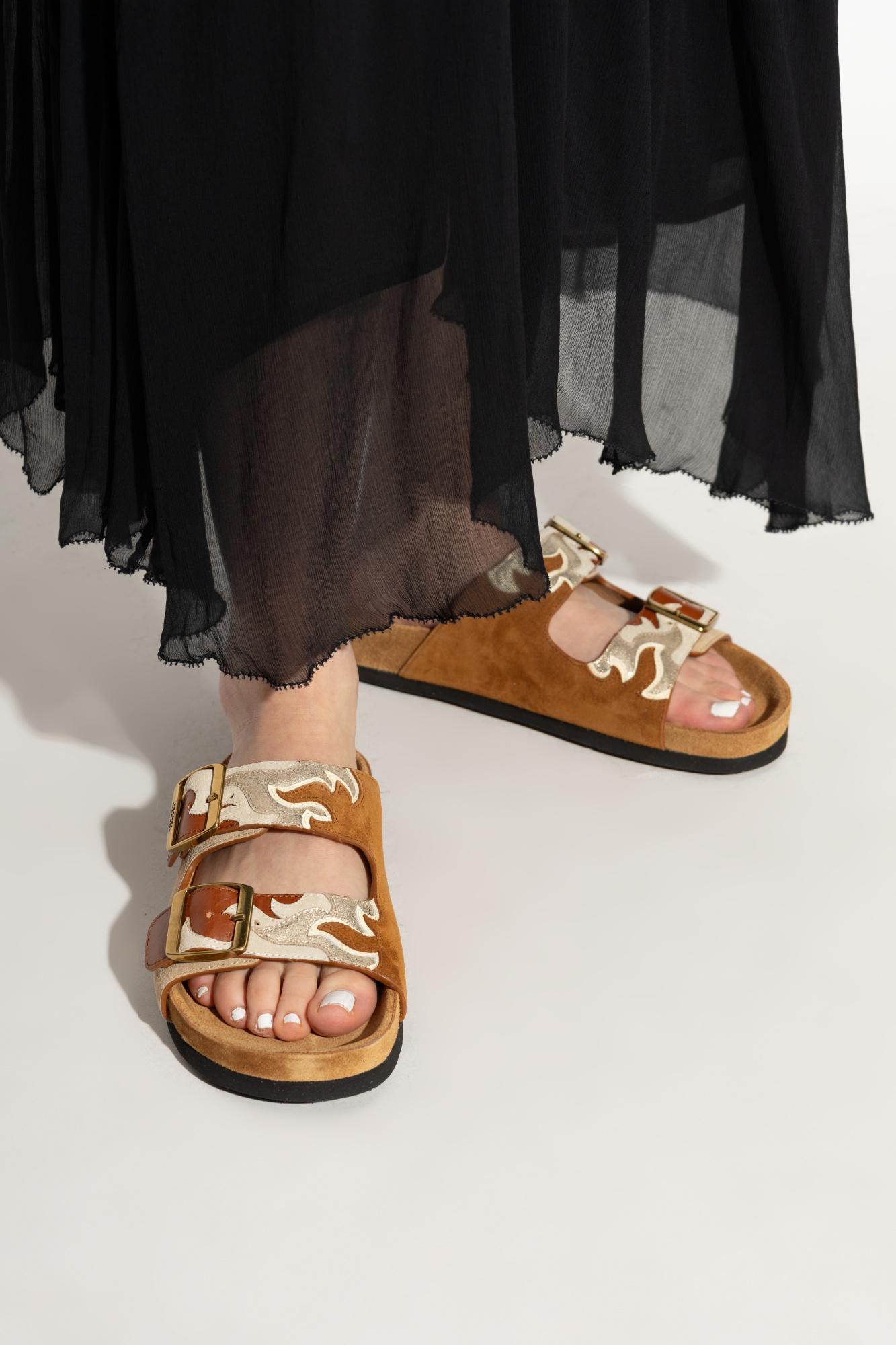lelik Isabel Marant Leather Slides Lelik in Brown | Lyst UK