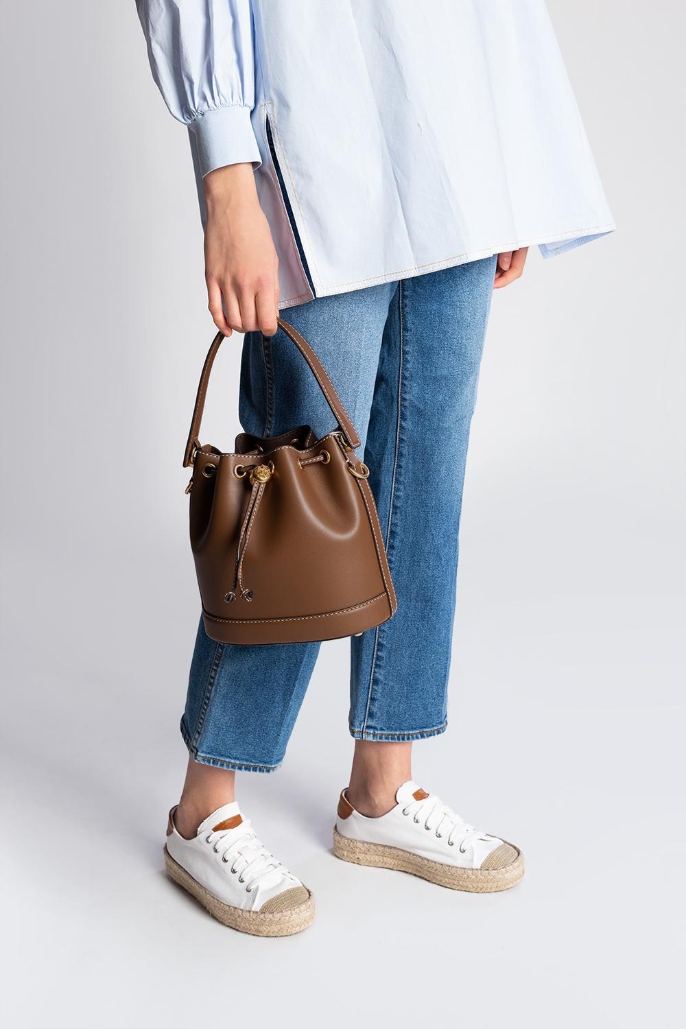 tory burch t monogram leather bucket bag