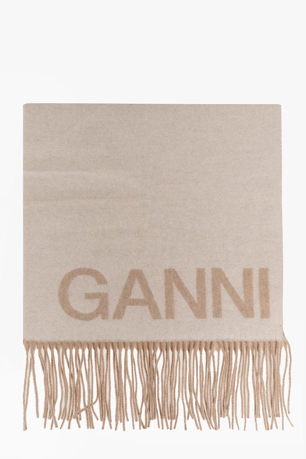 Ganni Wool Scarf in Natural | Lyst