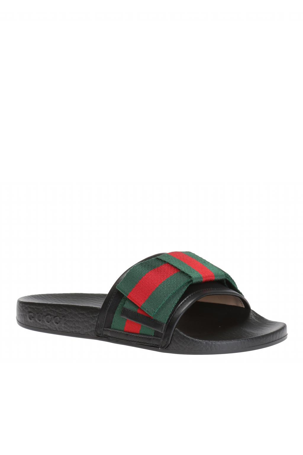 Gucci Leather Sliders With Bow - Lyst