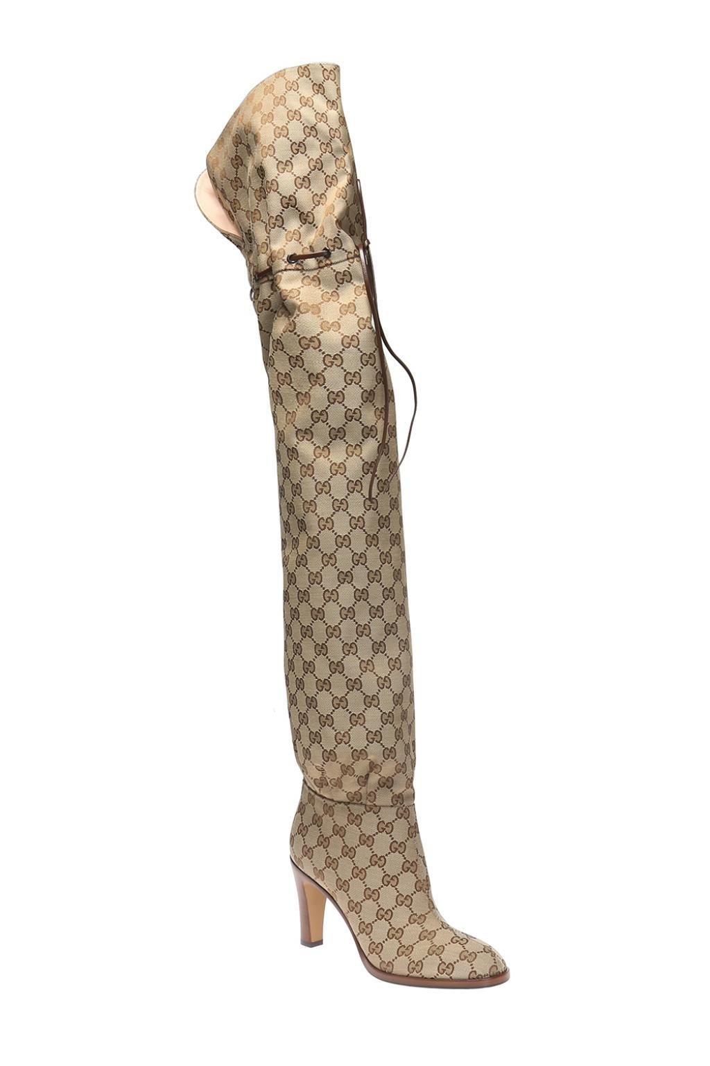 Gucci Heeled Thigh-high Boots in Natural | Lyst