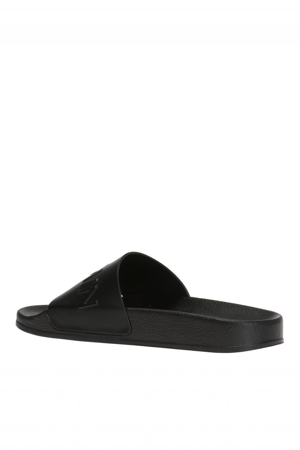 Balmain Leather Logo Slide Sandals in Black for Men - Lyst