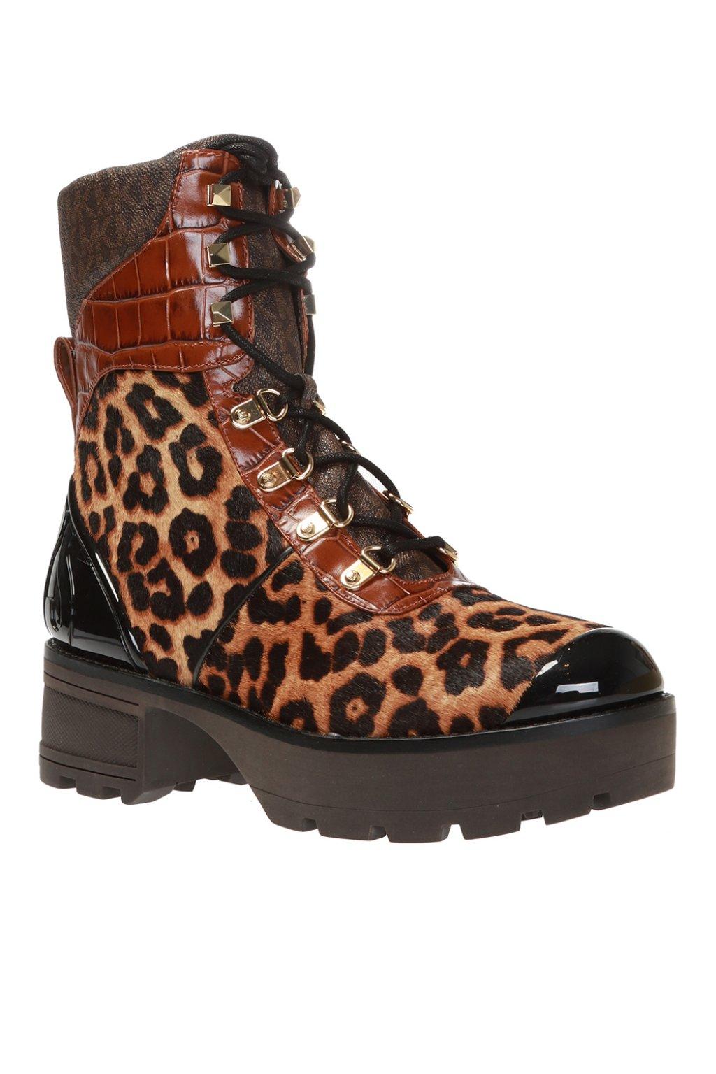 Michael Kors Khloe Mixed-media Combat Boot in Brown | Lyst