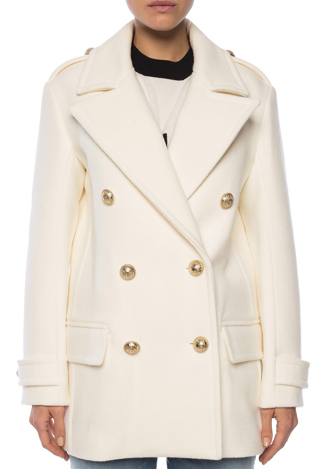 Balmain Wool Coat With Decorative Buttons in Cream (Natural) Lyst