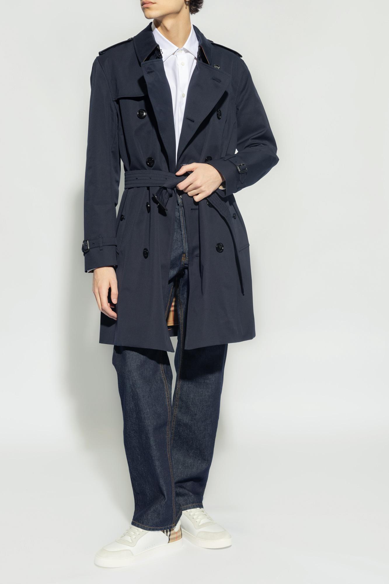 Burberry Kensington Mid Length Trench Coat Navy Burberry