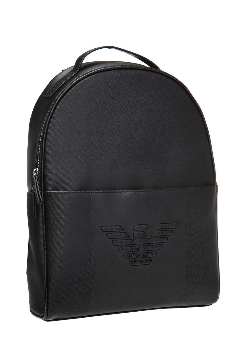 branded black backpack