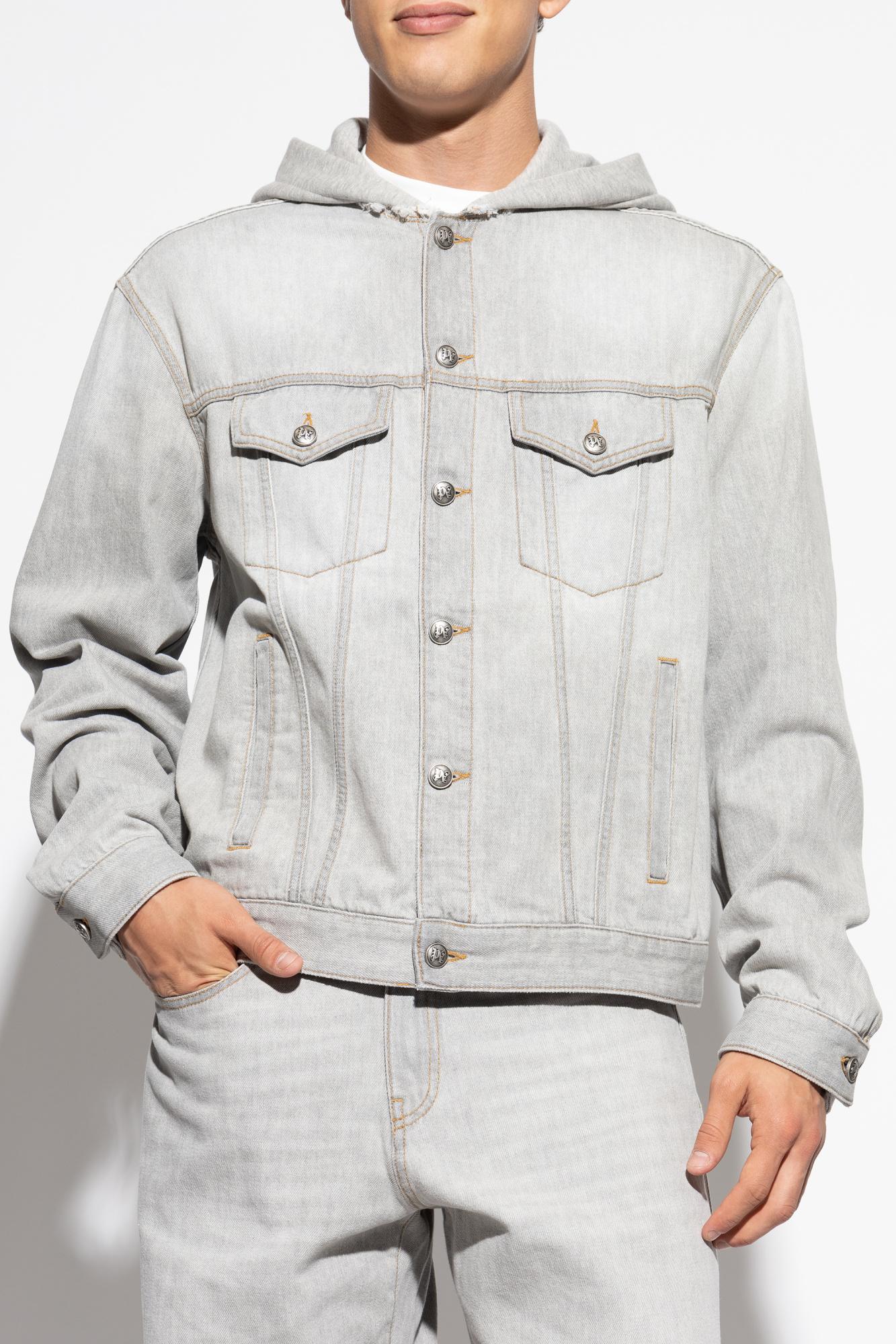 ジャケット Palm Angels White Denim Jacket Palm Angels Logo Over Denim Jacket 'Grey White